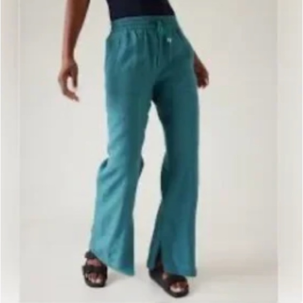 Athleta Teal Retreat Linen Wide-leg Pants
